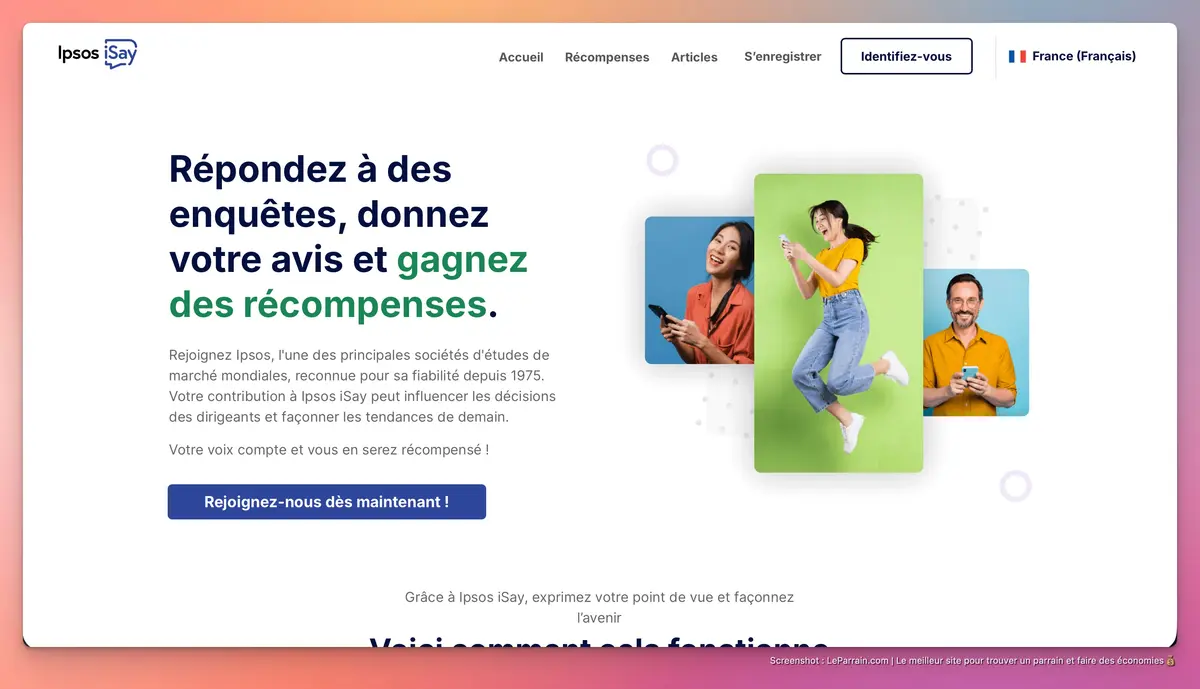 Capture d'écran 1 du programme de parrainage Ipsos