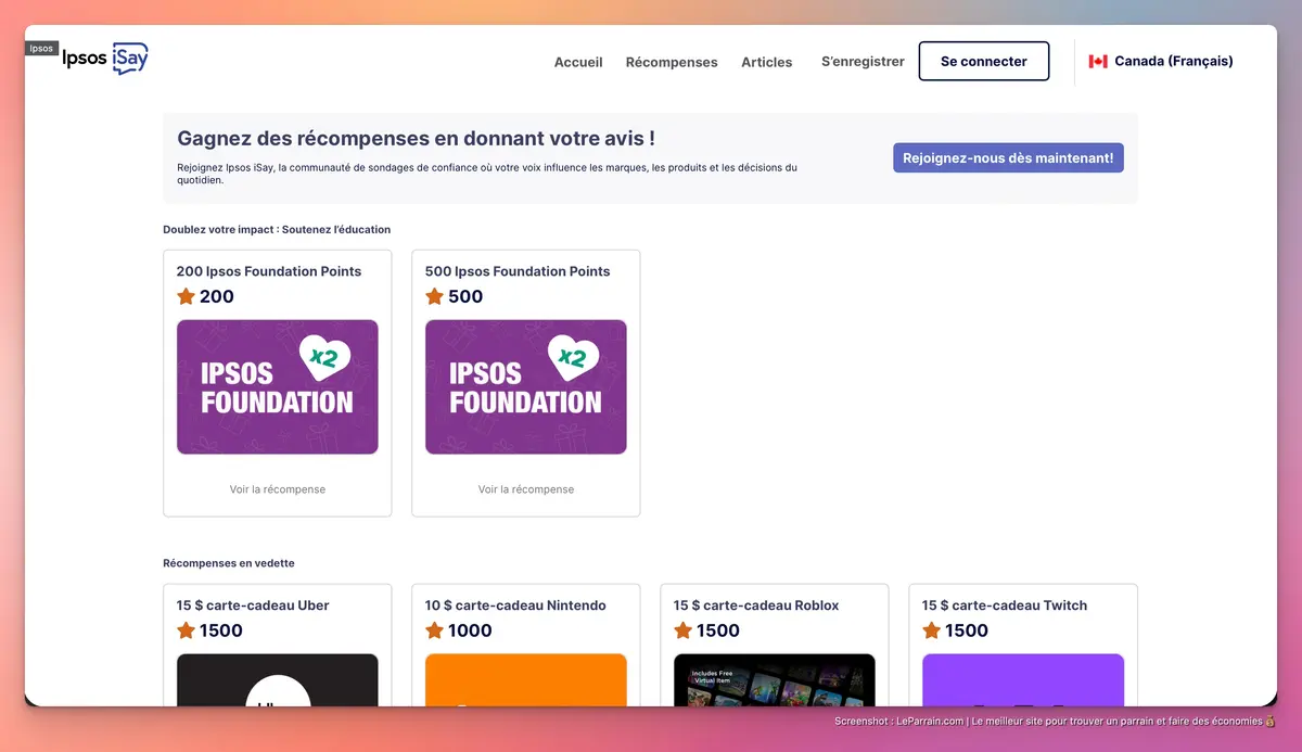 Capture d'écran 3 du programme de parrainage Ipsos