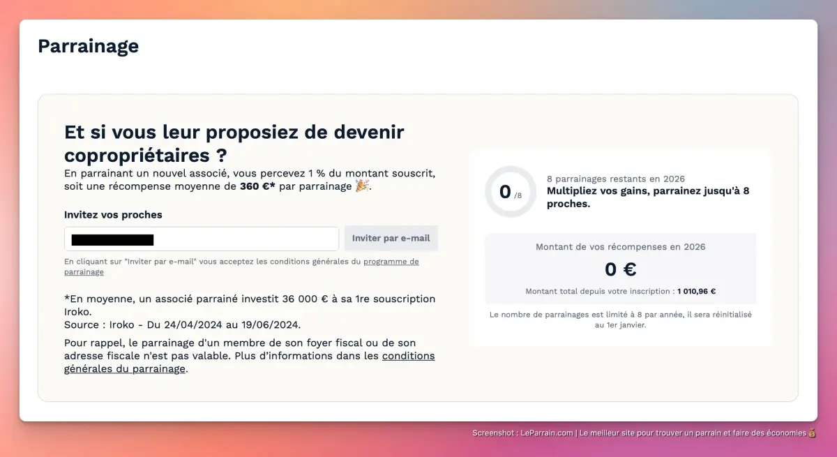 Capture d'écran 3 du programme de parrainage Iroko
