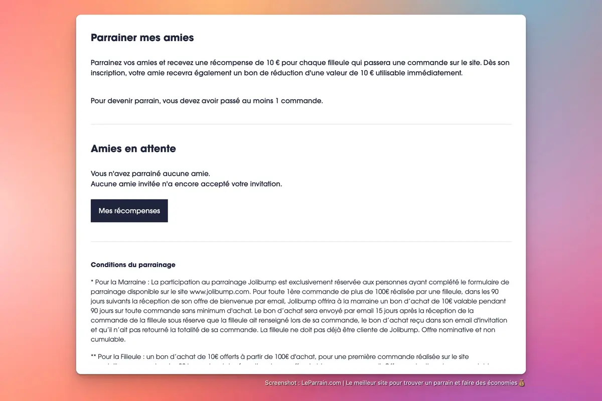 Capture d'écran 2 du programme de parrainage Jolibump