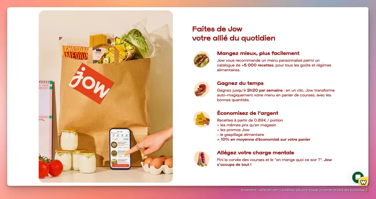 Capture d'écran 4 du programme de parrainage Jow