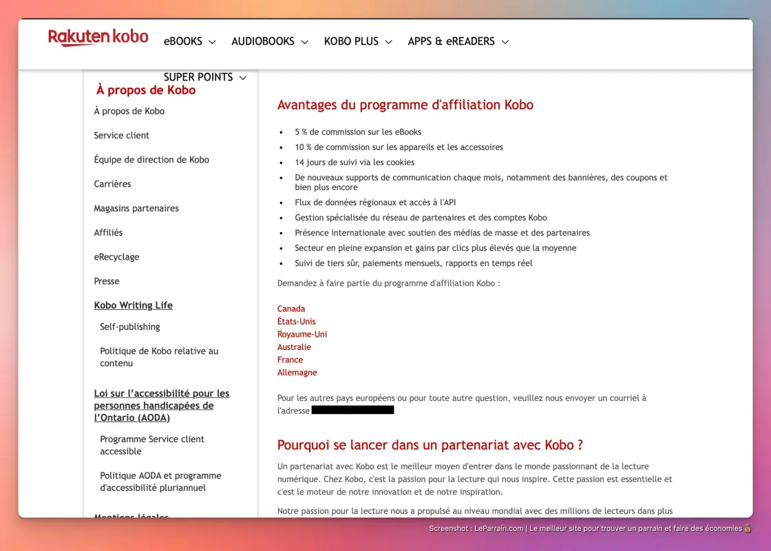 Capture d'écran 2 du programme de parrainage Kobo