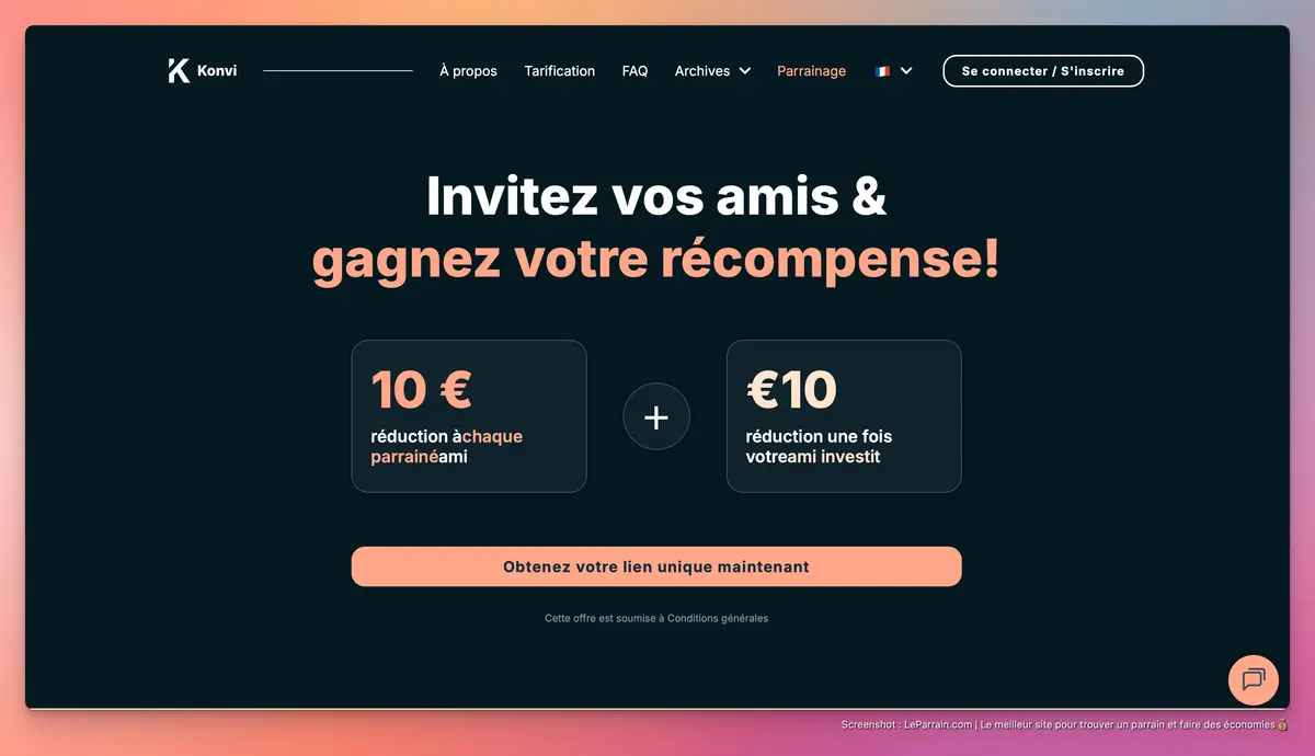Capture d'écran 3 du programme de parrainage Konvi
