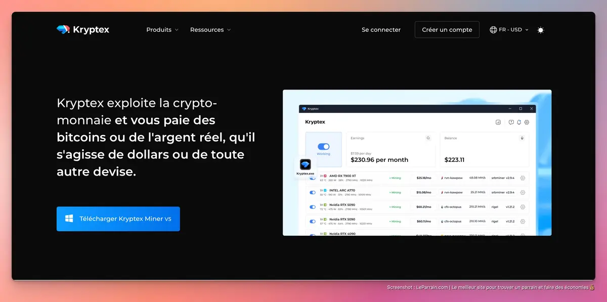 Capture d'écran 2 du programme de parrainage Kryptex