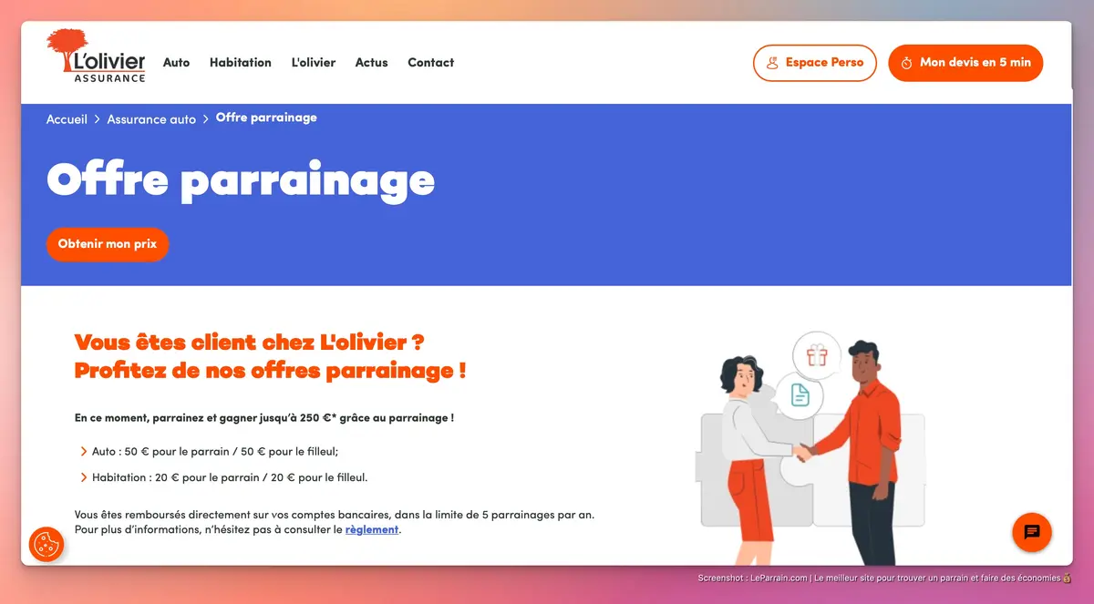 Capture d'écran 3 du programme de parrainage L'olivier Assurance