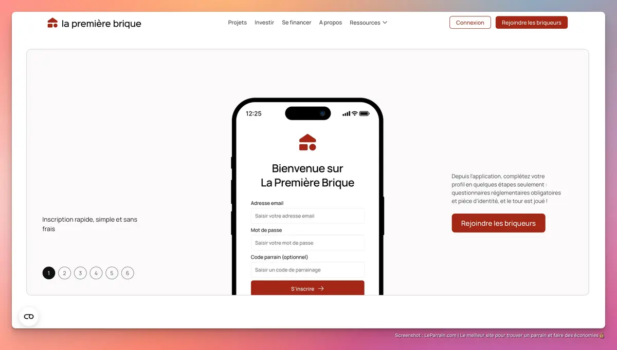 Capture d'écran 3 du programme de parrainage La Première Brique