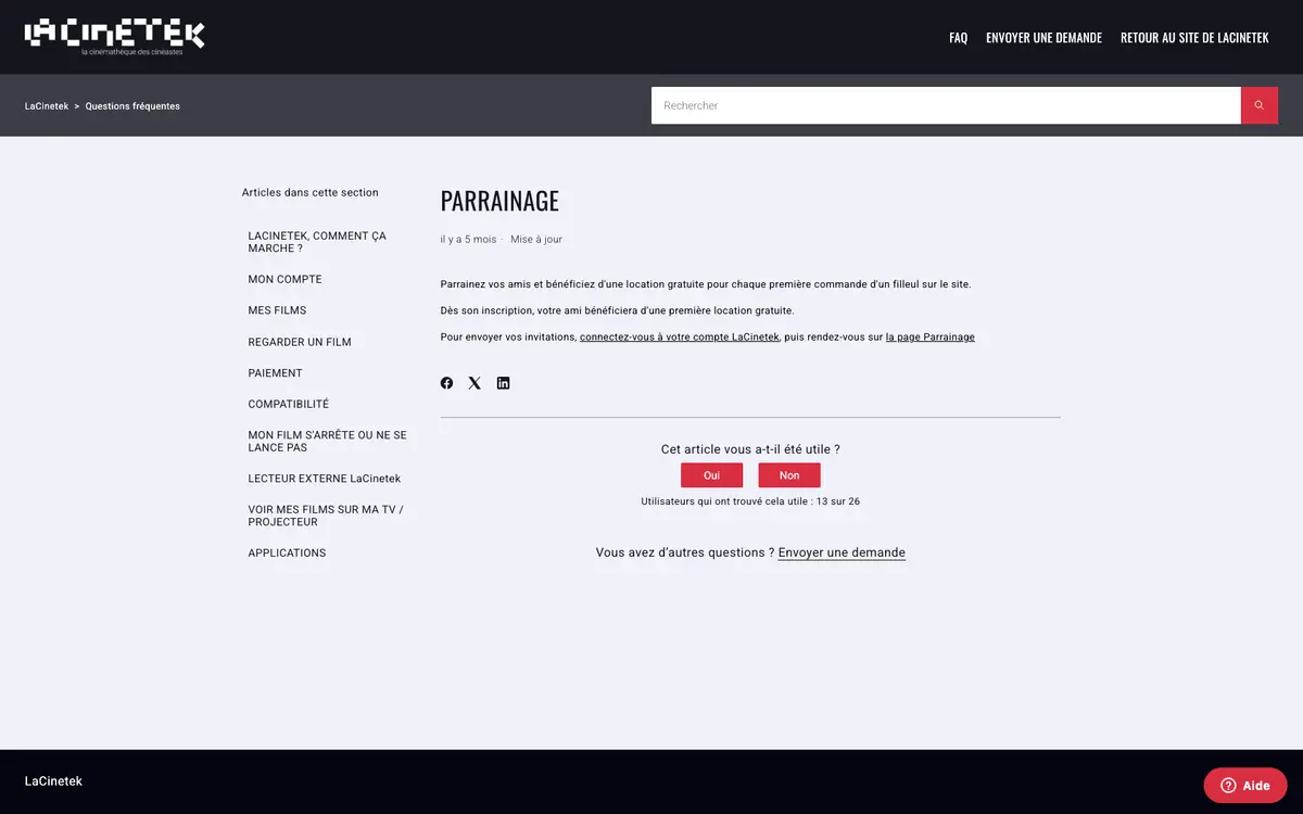 Page programme de parrainage LaCinetek