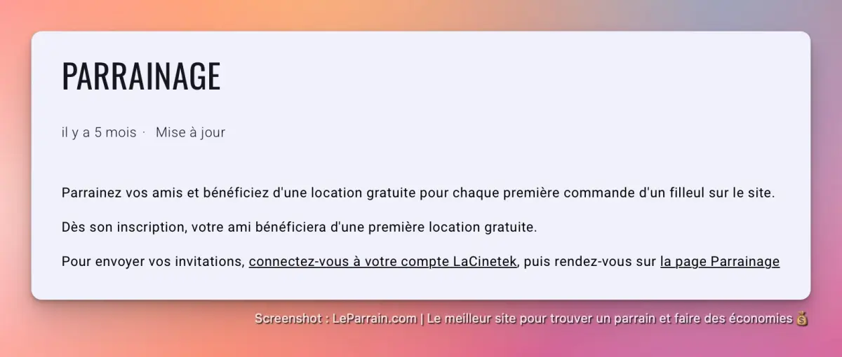 Capture d'écran 4 du programme de parrainage LaCinetek