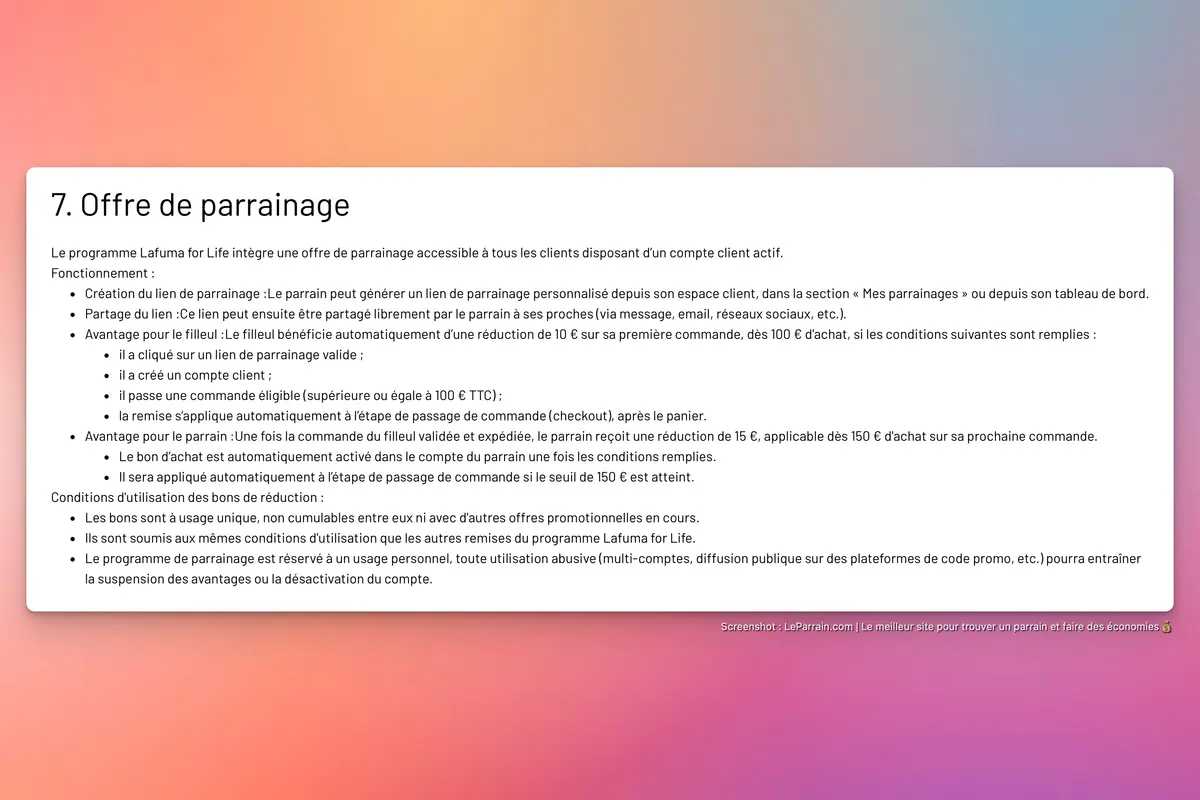 Capture d'écran 1 du programme de parrainage Lafuma Mobilier
