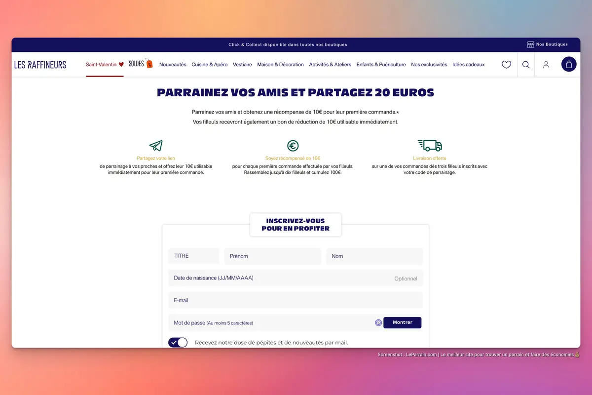 Capture d'écran 1 du programme de parrainage Les Raffineurs