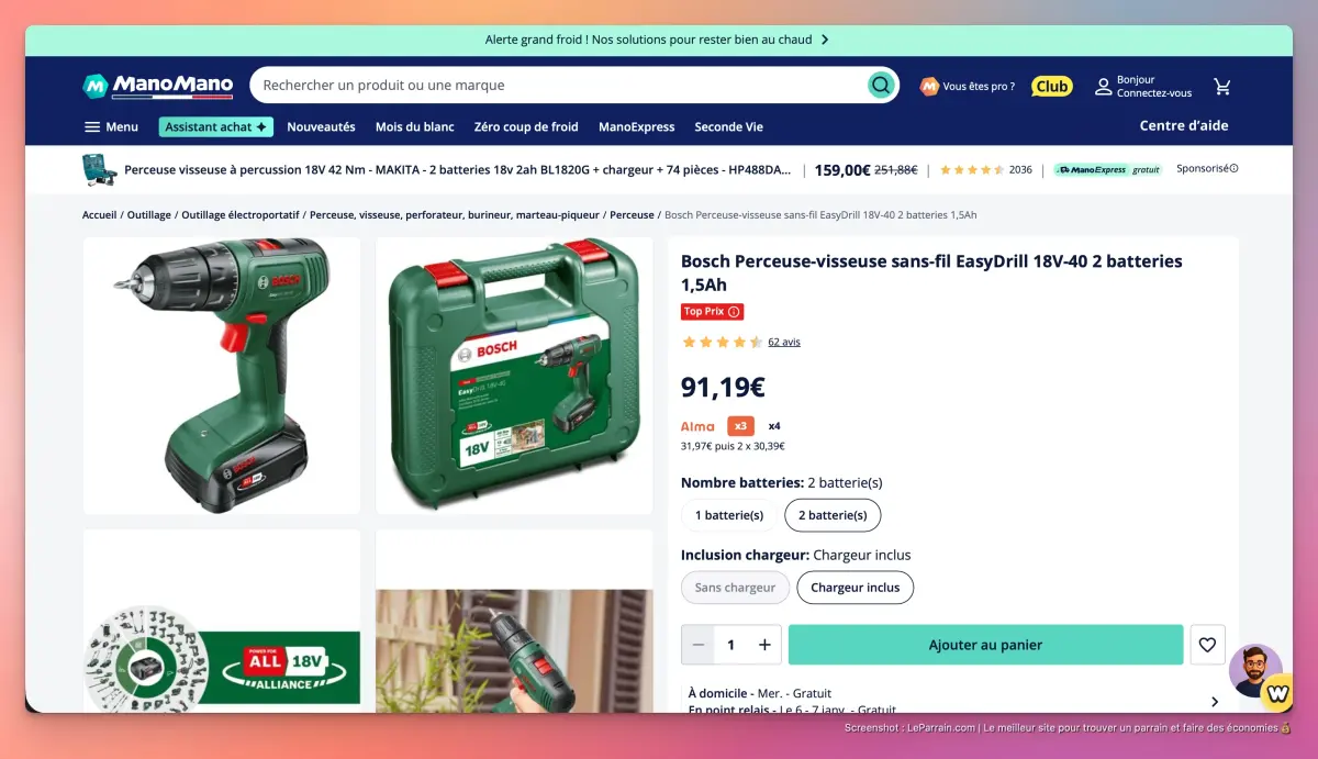 Capture d'écran 1 du programme de parrainage ManoMano