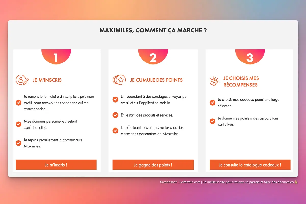 Capture d'écran 5 du programme de parrainage Maximiles