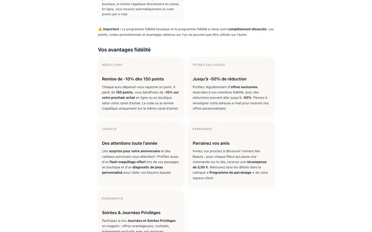 Page programme de parrainage Mix Beauty