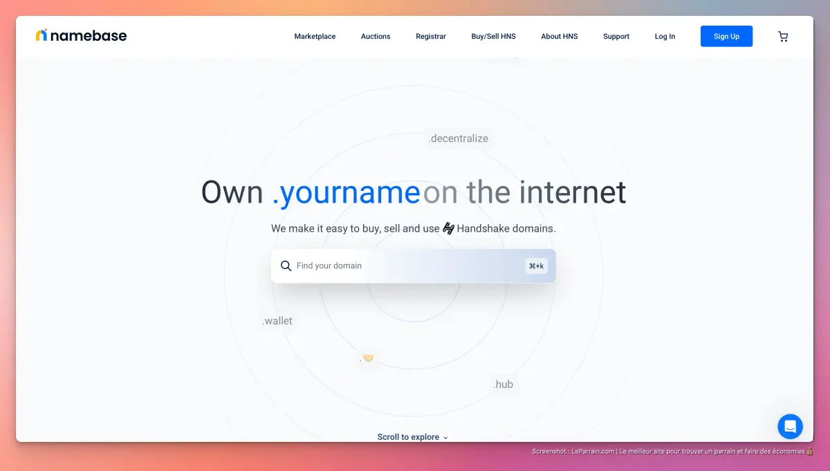 Capture d'écran 2 du programme de parrainage Namebase