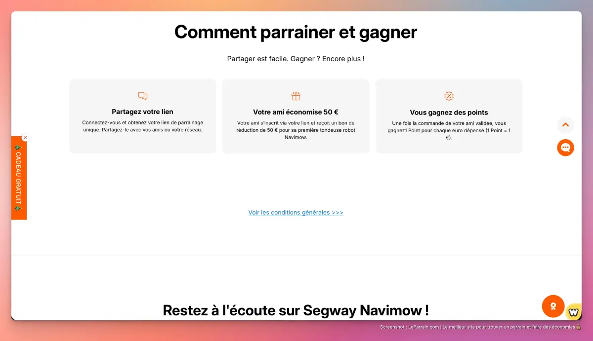 Capture d'écran 2 du programme de parrainage Navimow (Segway)