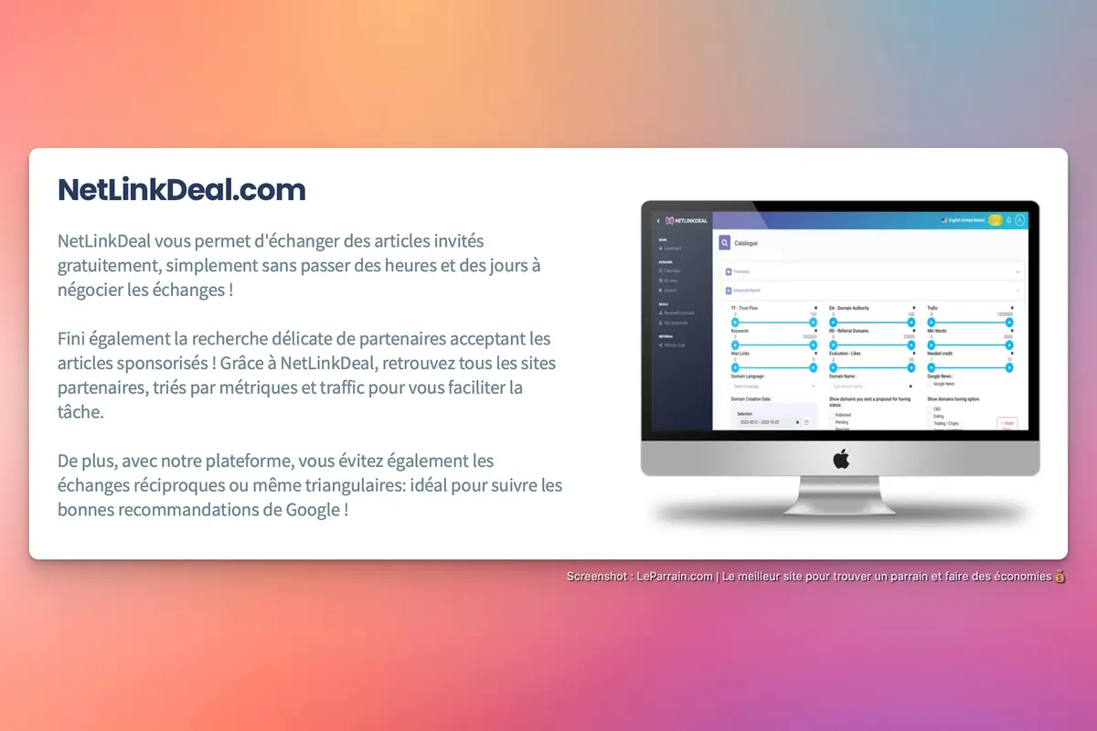 Capture d'écran 3 du programme de parrainage NetLinkDeal