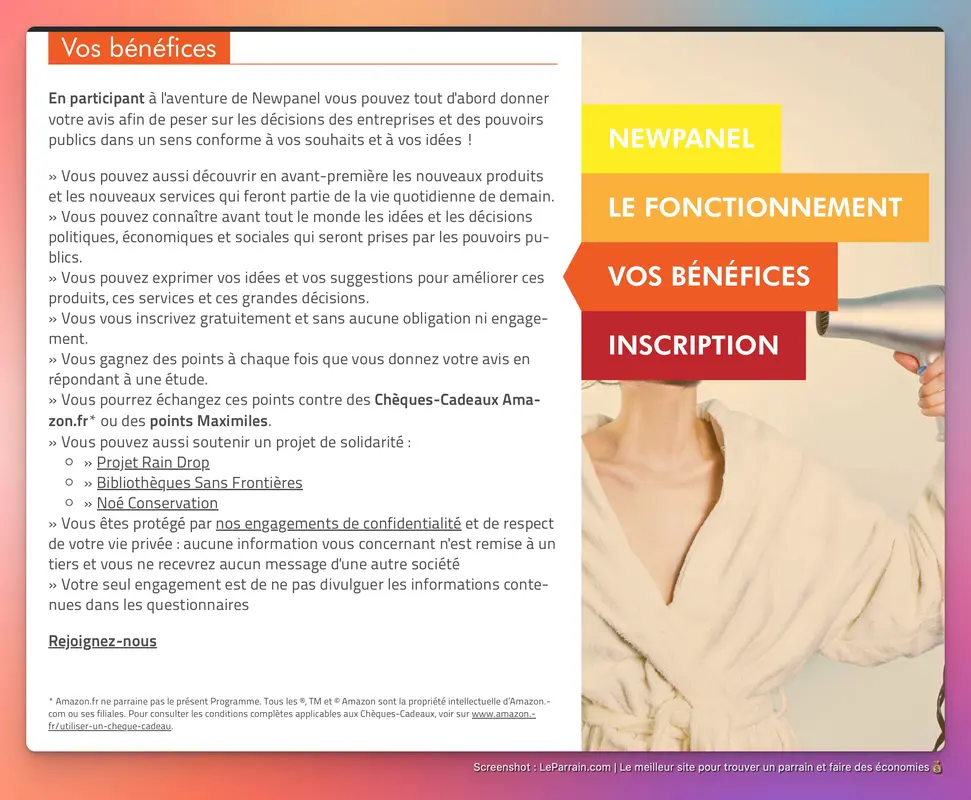 Capture d'écran 1 du programme de parrainage Newpanel