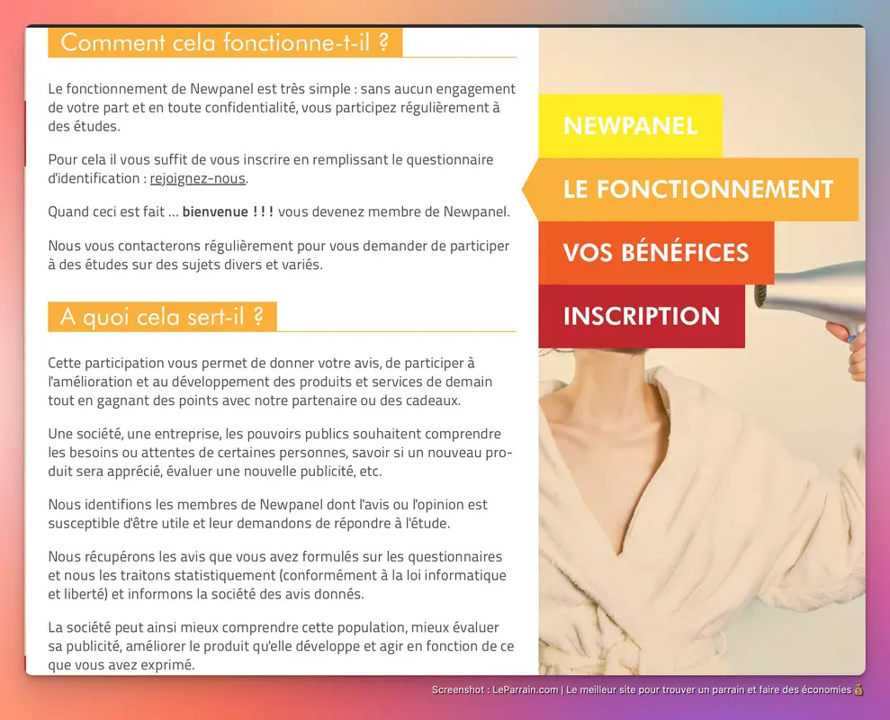 Capture d'écran 2 du programme de parrainage Newpanel