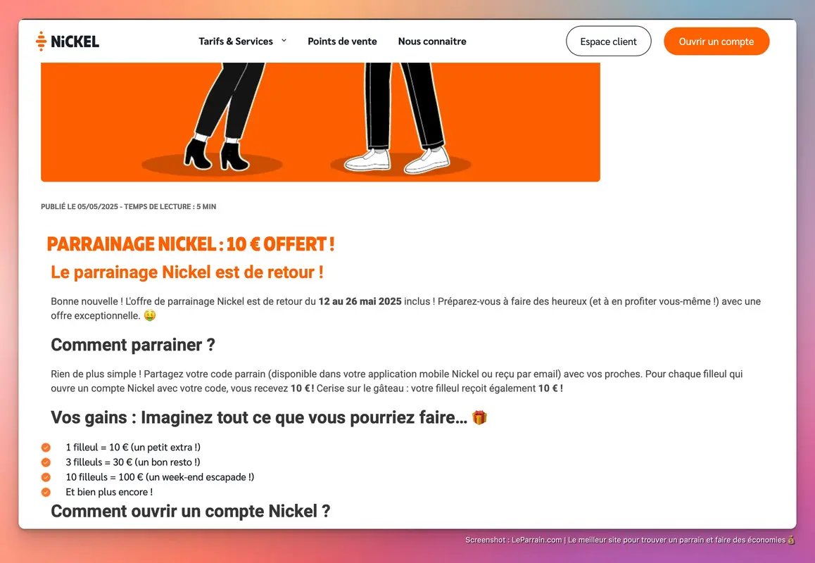 Capture d'écran 5 du programme de parrainage Compte Nickel