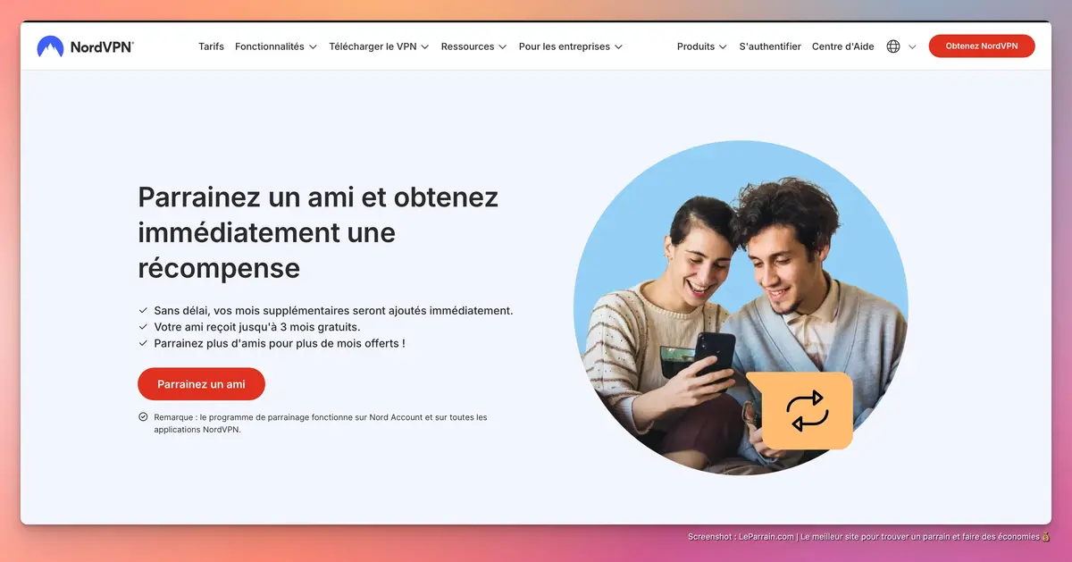 Capture d'écran 3 du programme de parrainage NordVPN