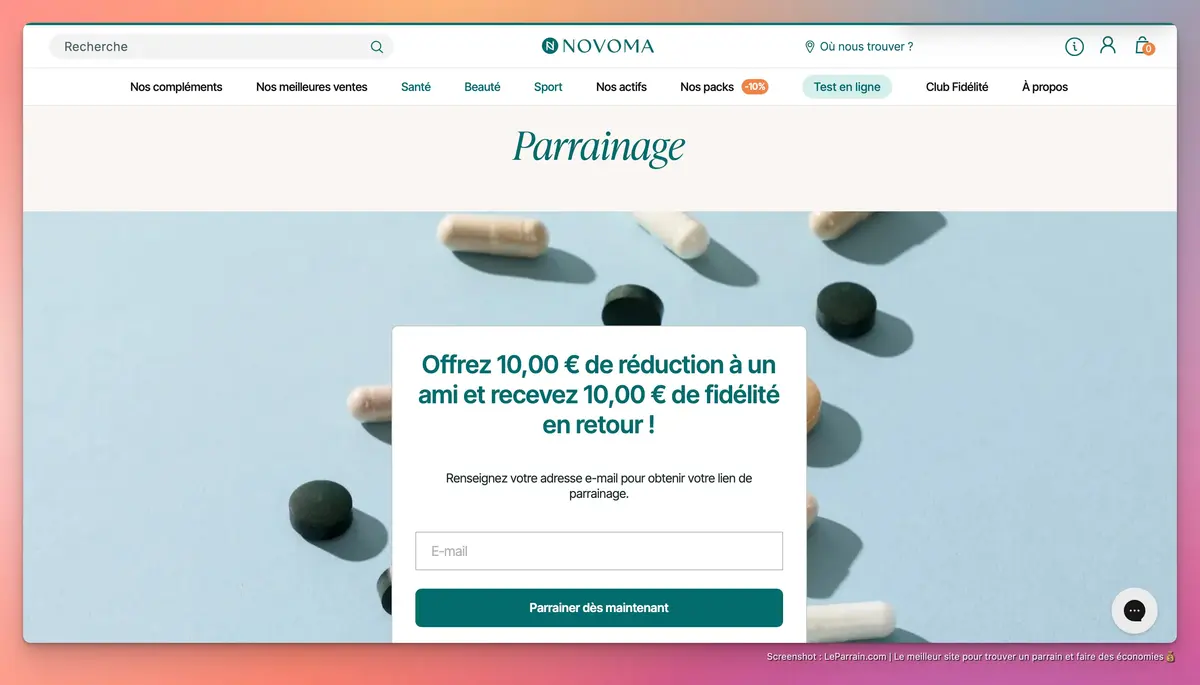 Capture d'écran 4 du programme de parrainage Novoma
