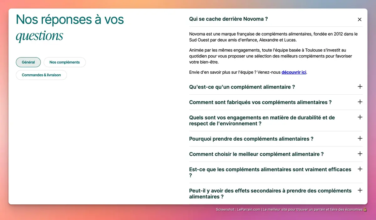 Capture d'écran 3 du programme de parrainage Novoma