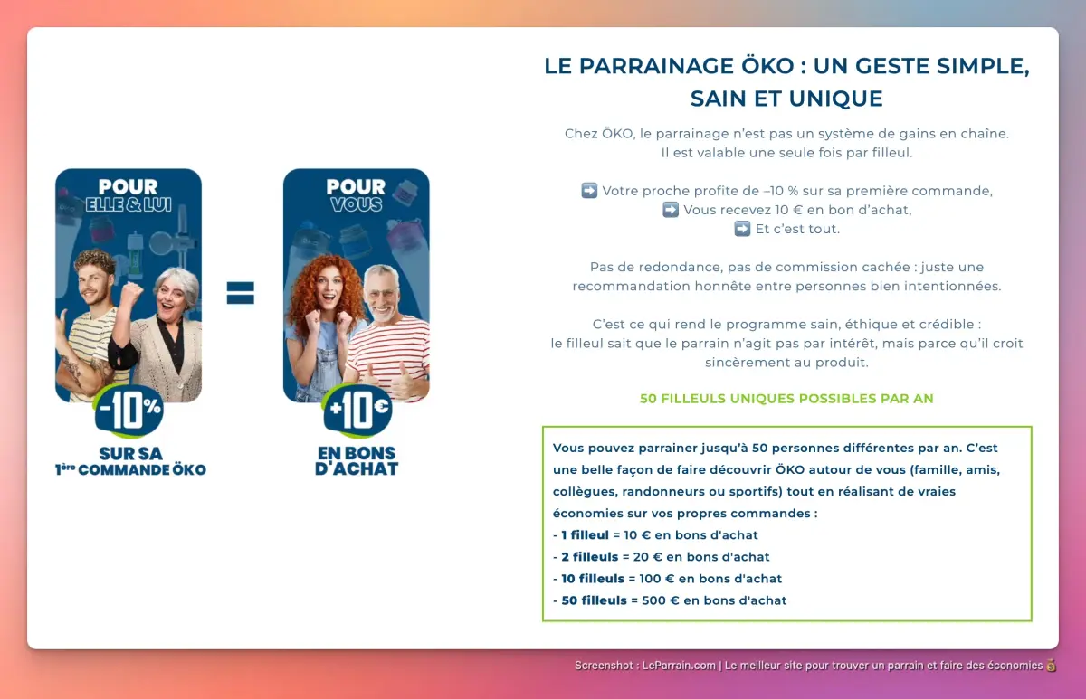 Capture d'écran 1 du programme de parrainage Oko Europe