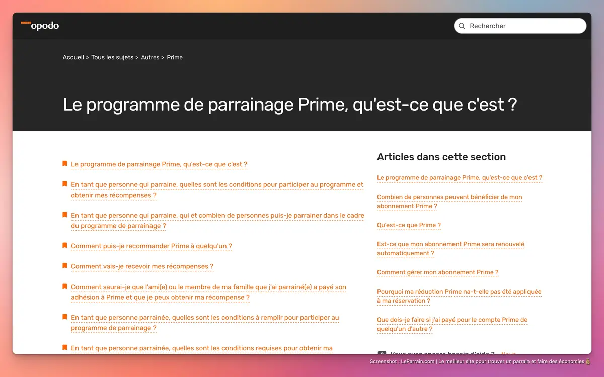 Capture d'écran 1 du programme de parrainage Opodo