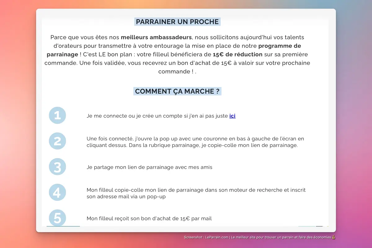 Capture d'écran 1 du programme de parrainage Ouate Paris