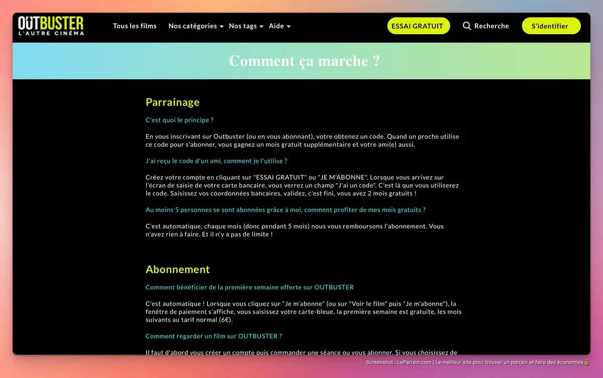 Capture d'écran 2 du programme de parrainage Outbuster