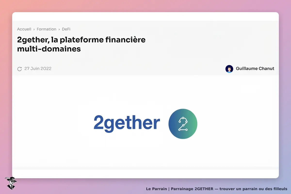 2gether : page d'accueil présentant la plateforme financière multi-domaines et son logo