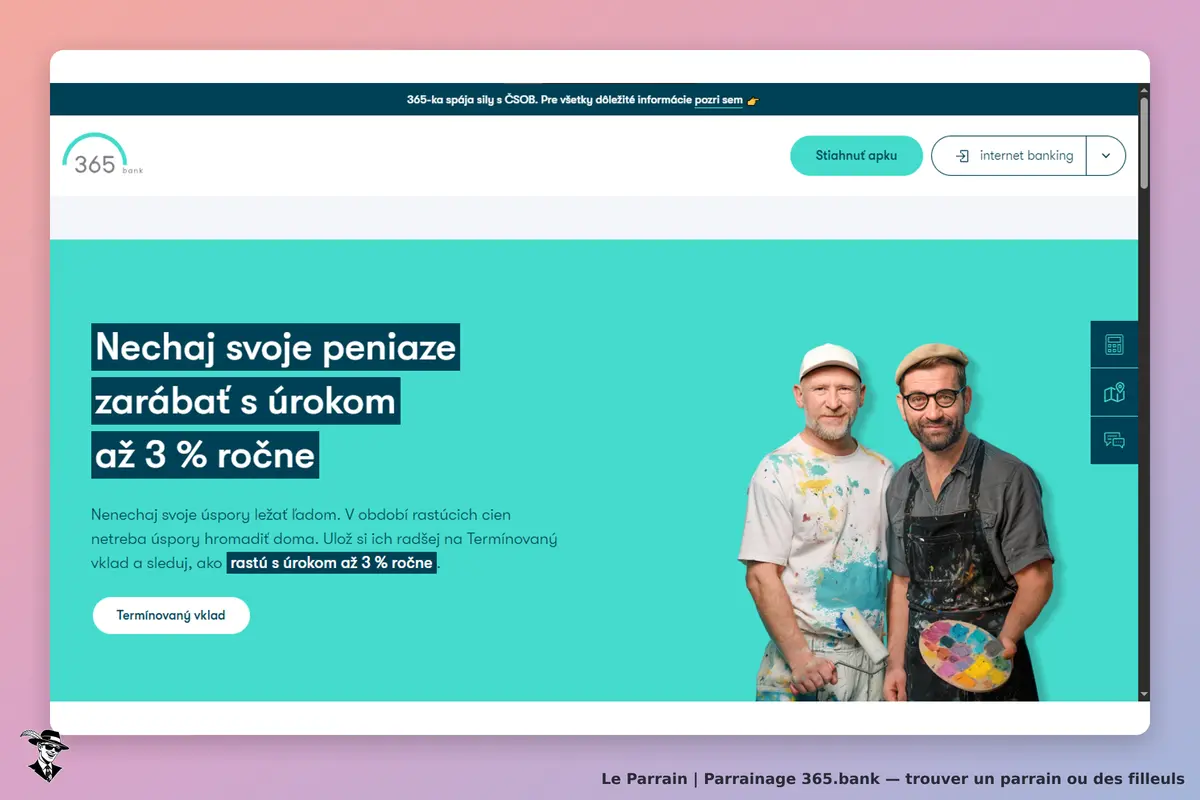 365.bank : page d'accueil avec deux hommes souriants tenant des outils de peinture sur fond