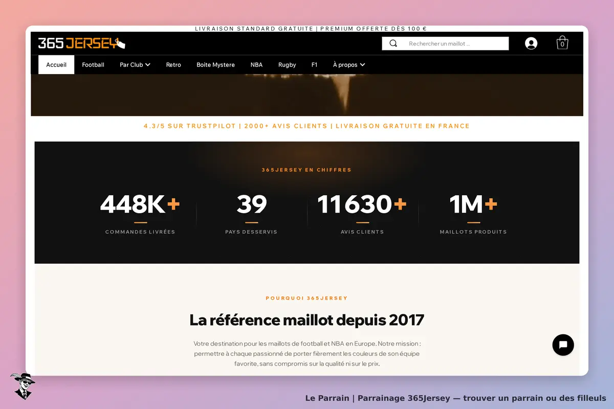 365Jersey : page d'accueil avec statistiques et description des services proposés