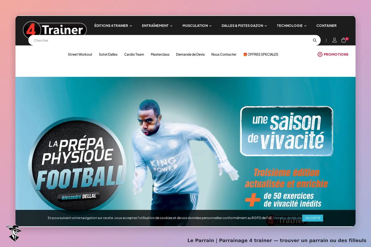 4 Trainer : page d'accueil présentant un athlète et un programme de préparation physique football