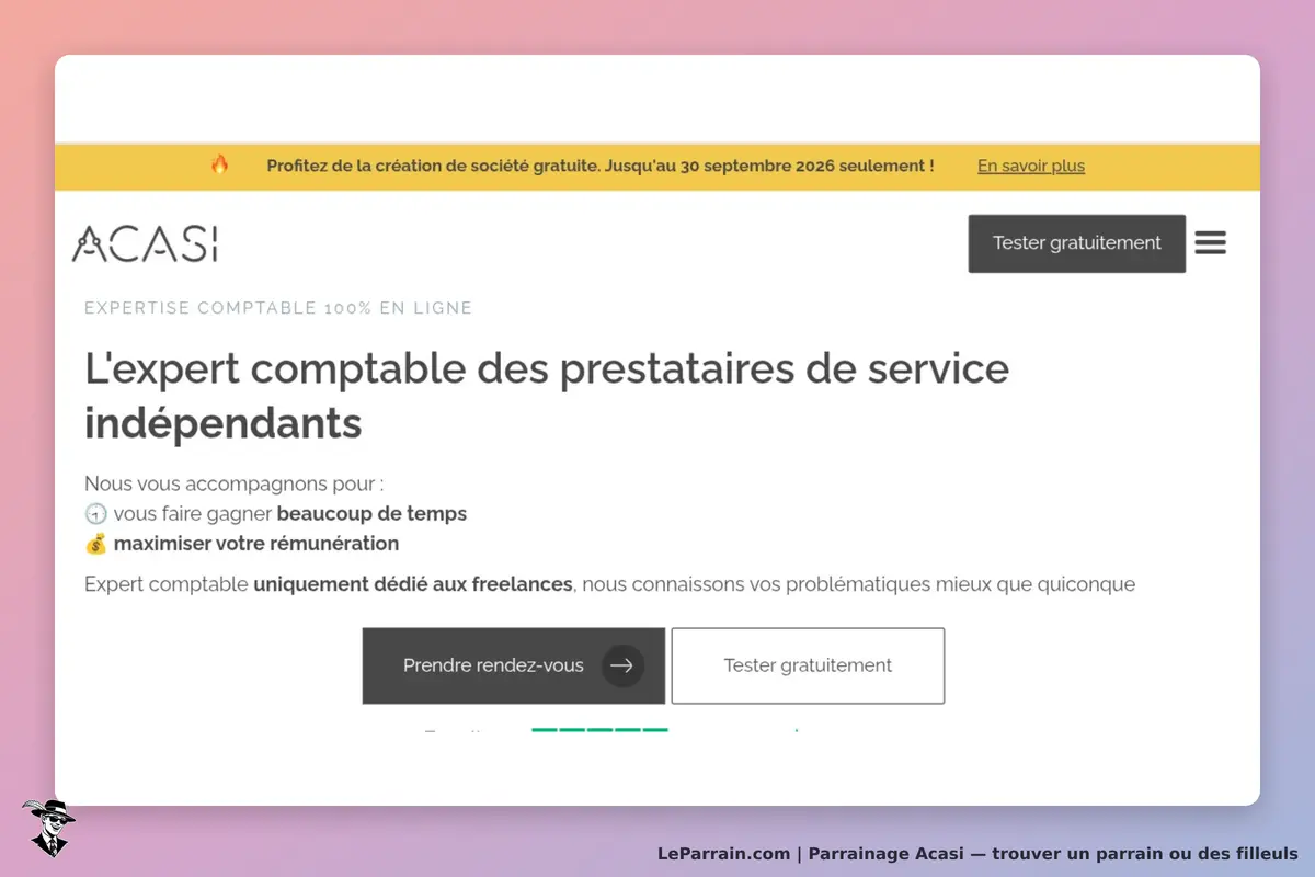 ACASI : page d'accueil présentant un expert comptable pour indépendants avec options de contact