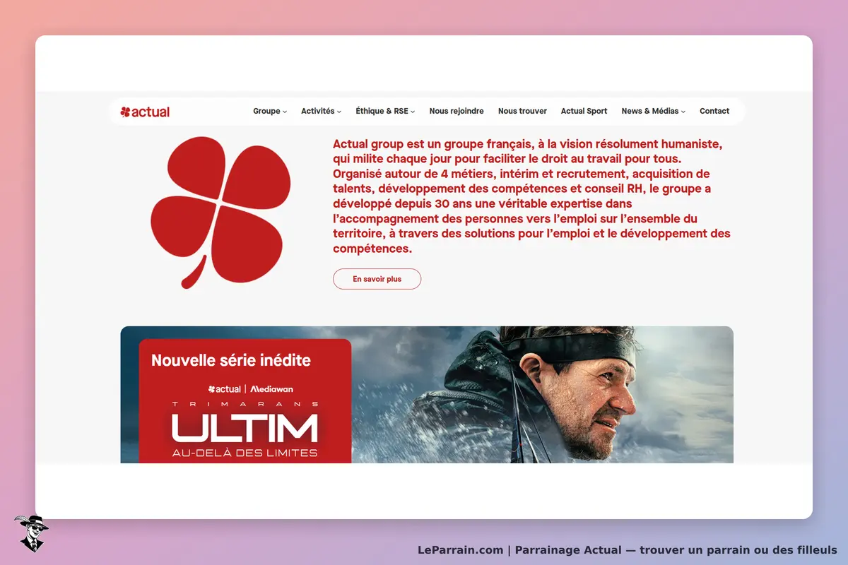 Actual : page d'accueil présentant le logo et un encart sur une série inédite