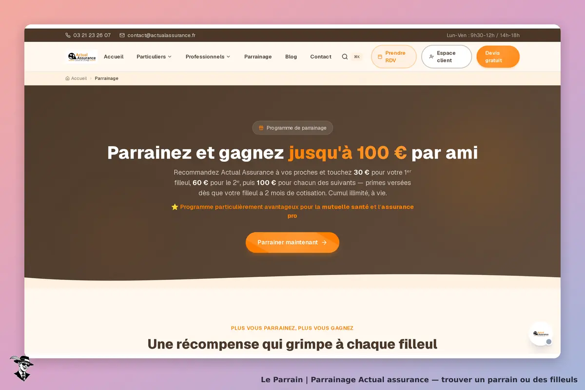 Page parrainage de Actual assurance 
