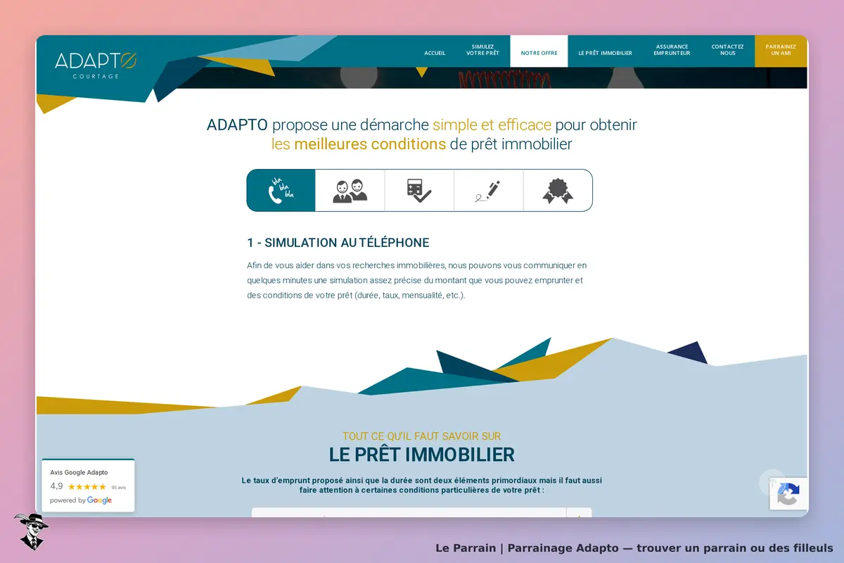 Adapto : page d'accueil avec informations sur la simulation de prêt immobilier