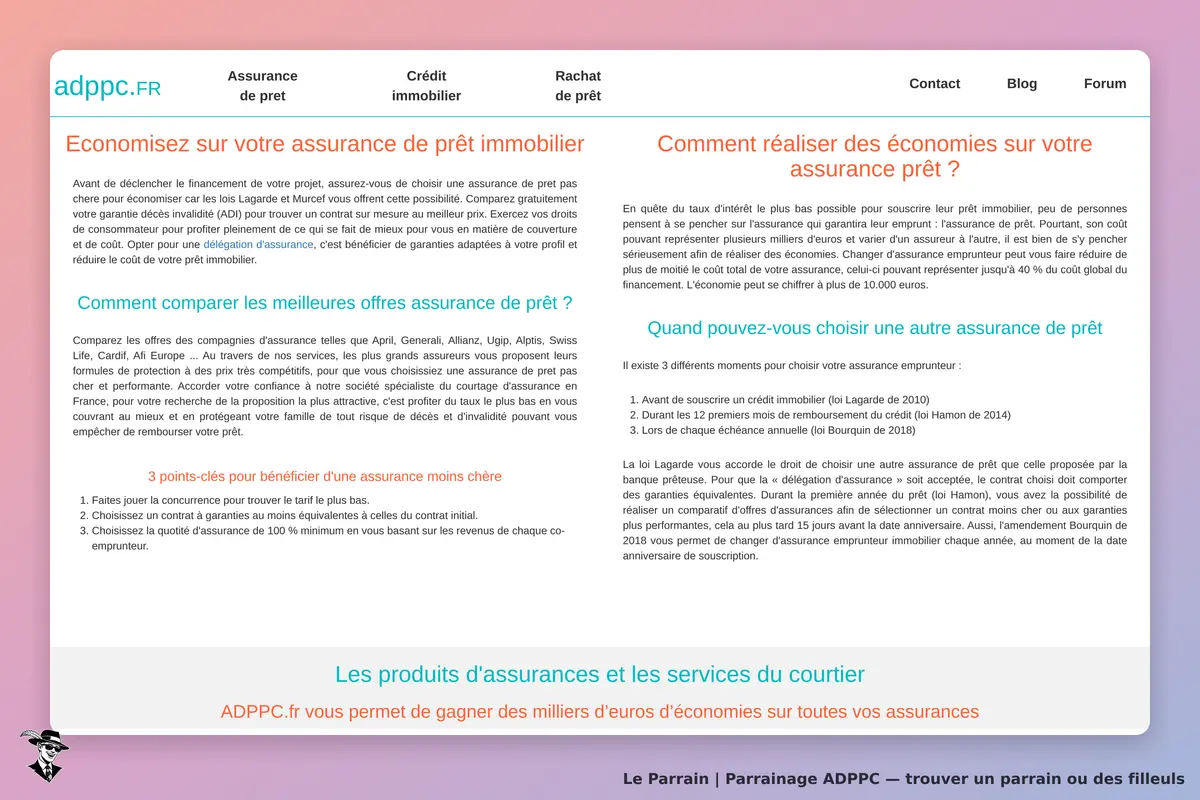 ADPPC : page d'accueil présentant des conseils sur l'assurance de prêt immobilier