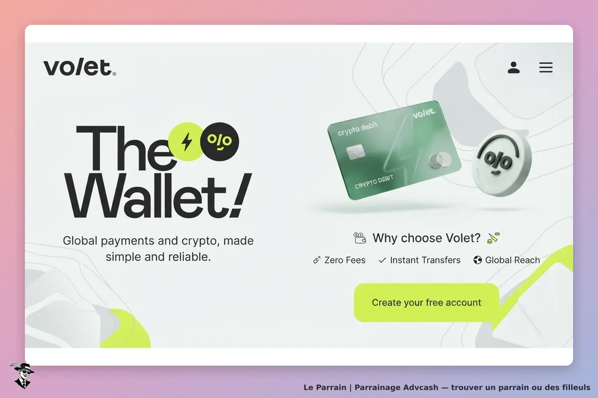 Advcash : volet : page d'accueil présentant un portefeuille numérique et une carte de débit crypto
