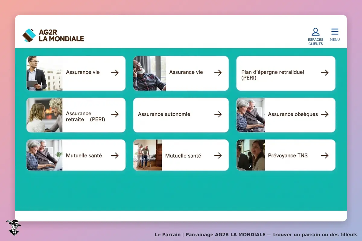 AG2R LA MONDIALE : page d'accueil avec différents produits d'assurance et mutuelle santé