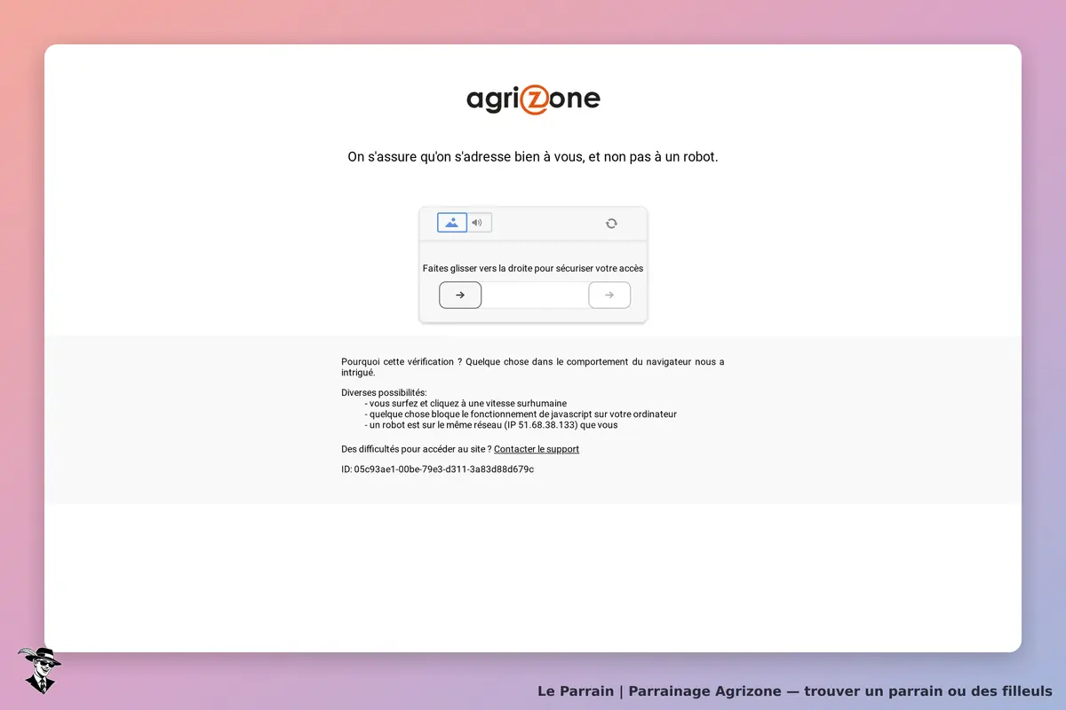 Agrizone : page de vérification d'accès avec message et bouton pour sécuriser l'accès
