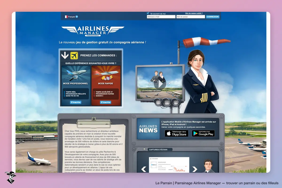Page d'accueil de Airlines Manager