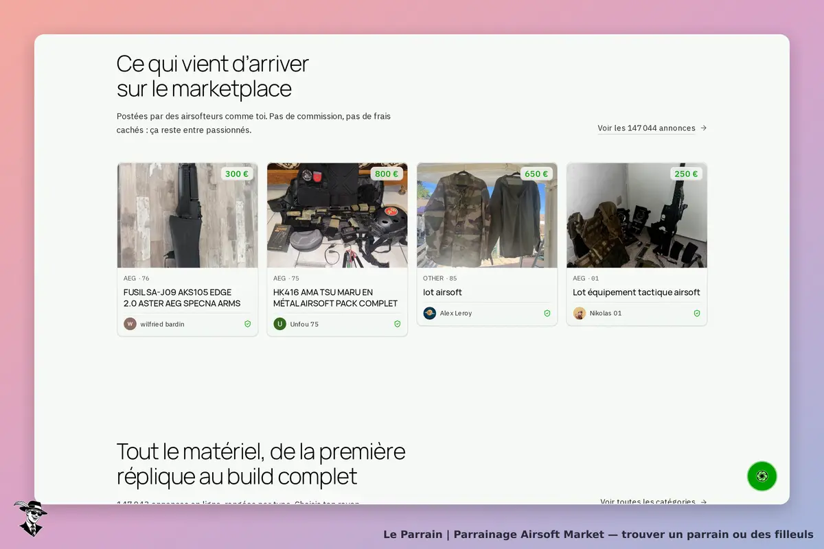 Airsoft Market : produits récents sur la marketplace, incluant répliques et équipements airsoft