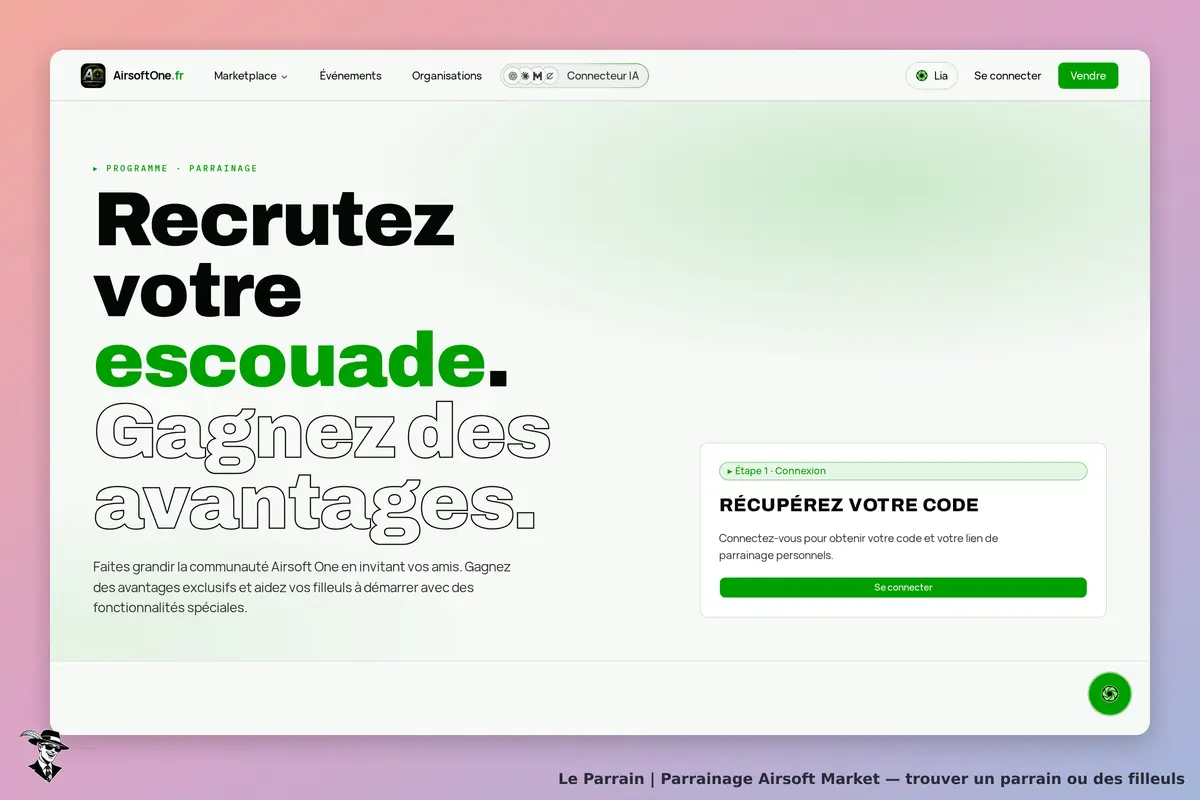 Airsoft Market : airsoftOne : page d'accueil avec invitation à recruter et formulaire de connexion