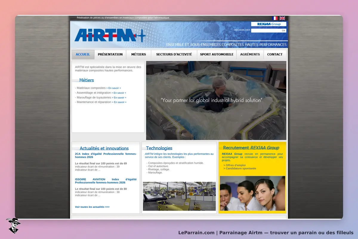 AIRTm : page d'accueil présentant les métiers et technologies de l'entreprise, avec une image
