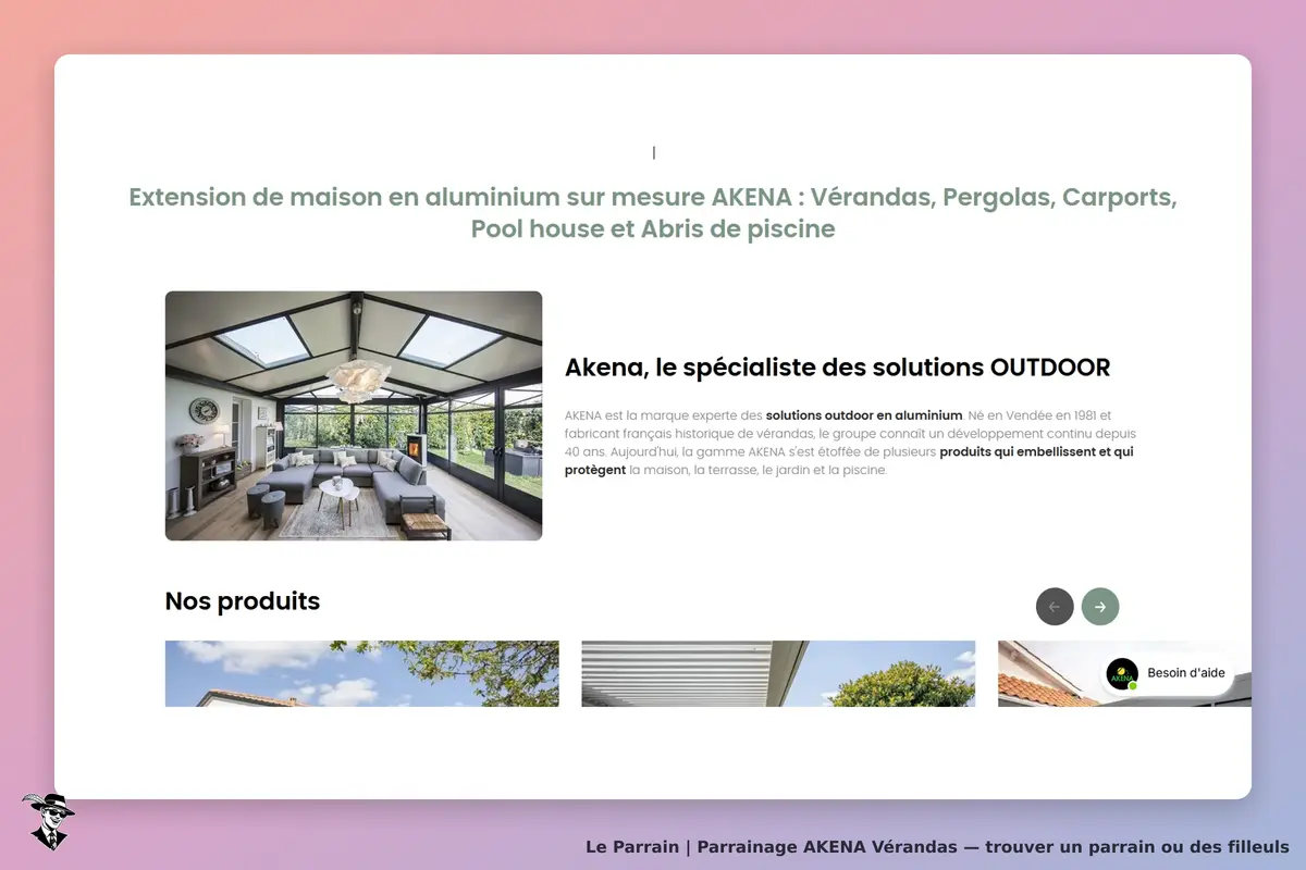 AKENA Vérandas : page d'accueil présentant une véranda en aluminium et des informations sur la