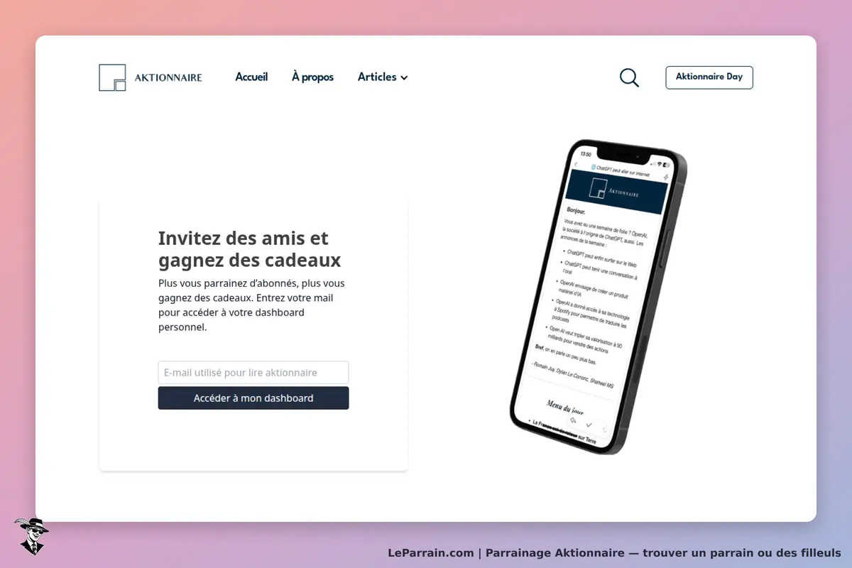 Aktionnaire : page d'accueil avec un formulaire pour accéder au dashboard personnel