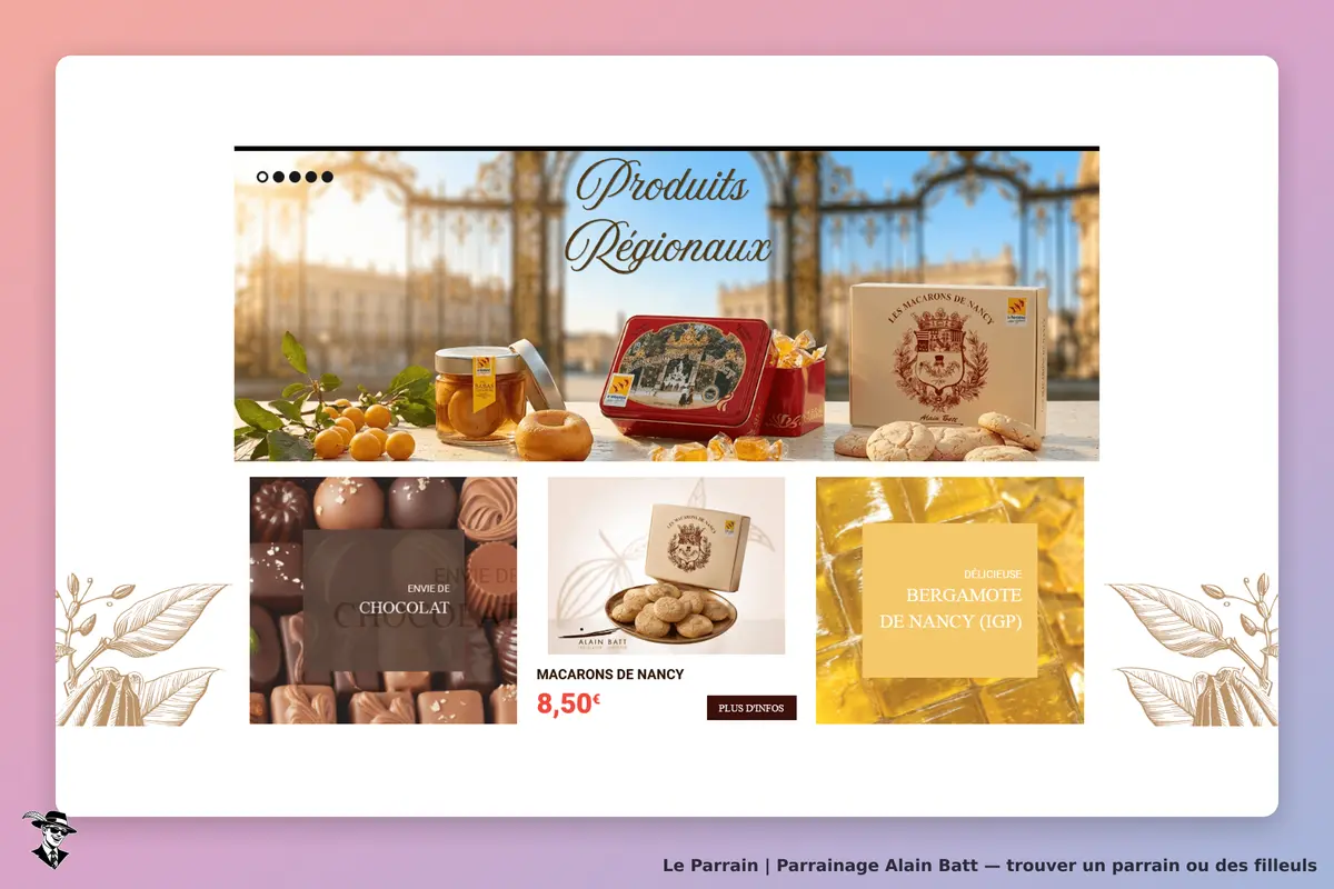 Alain Batt : page d'accueil présentant divers produits régionaux et gourmandises
