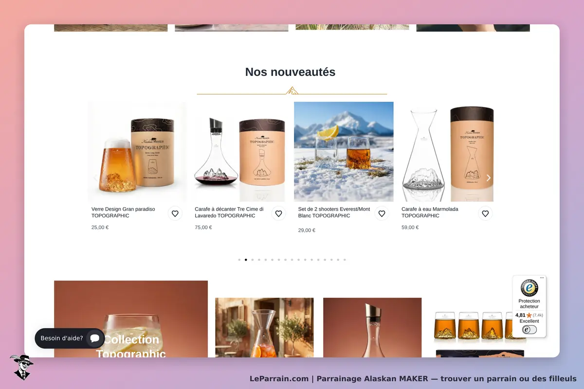 Alaskan MAKER : section "Nos nouveautés" avec divers produits design pour boissons
